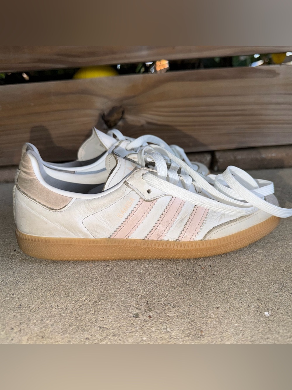 adidas Women's White Leather Sneakers with Pale Pink Stripes